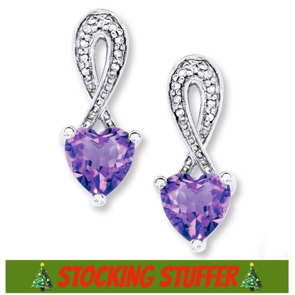 ❤️NIB❤️Amethyst Heart and Diamond Drop Earrings - Picture 6 of 6